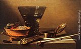 Pieter Claesz Wall Art - Still Life with Wine and Smoking Implements